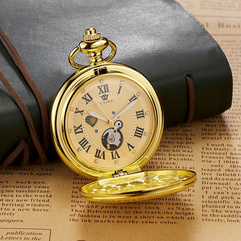 Skeleton dial Silver Hand Wind Mechanical Male Fob Chain Pocket Watch