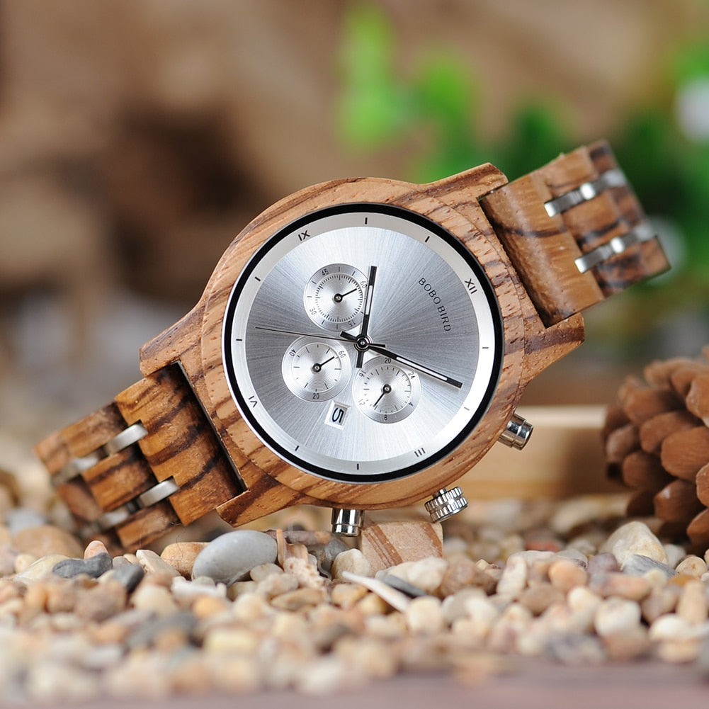 Chronograph Quartz Watch His and Hers Wooden Watches