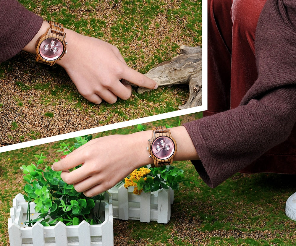 Chronograph Quartz Watch His and Hers Wooden Watches
