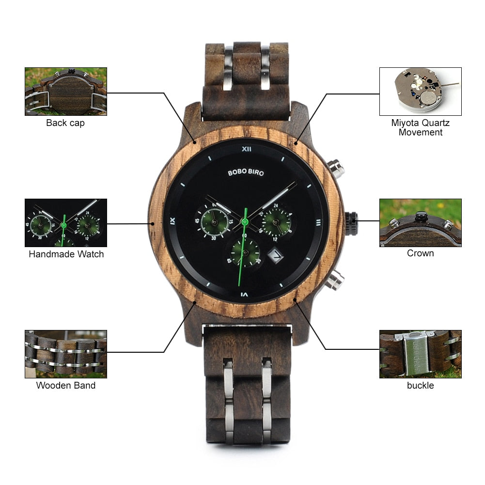 Chronograph Quartz Watch His and Hers Wooden Watches