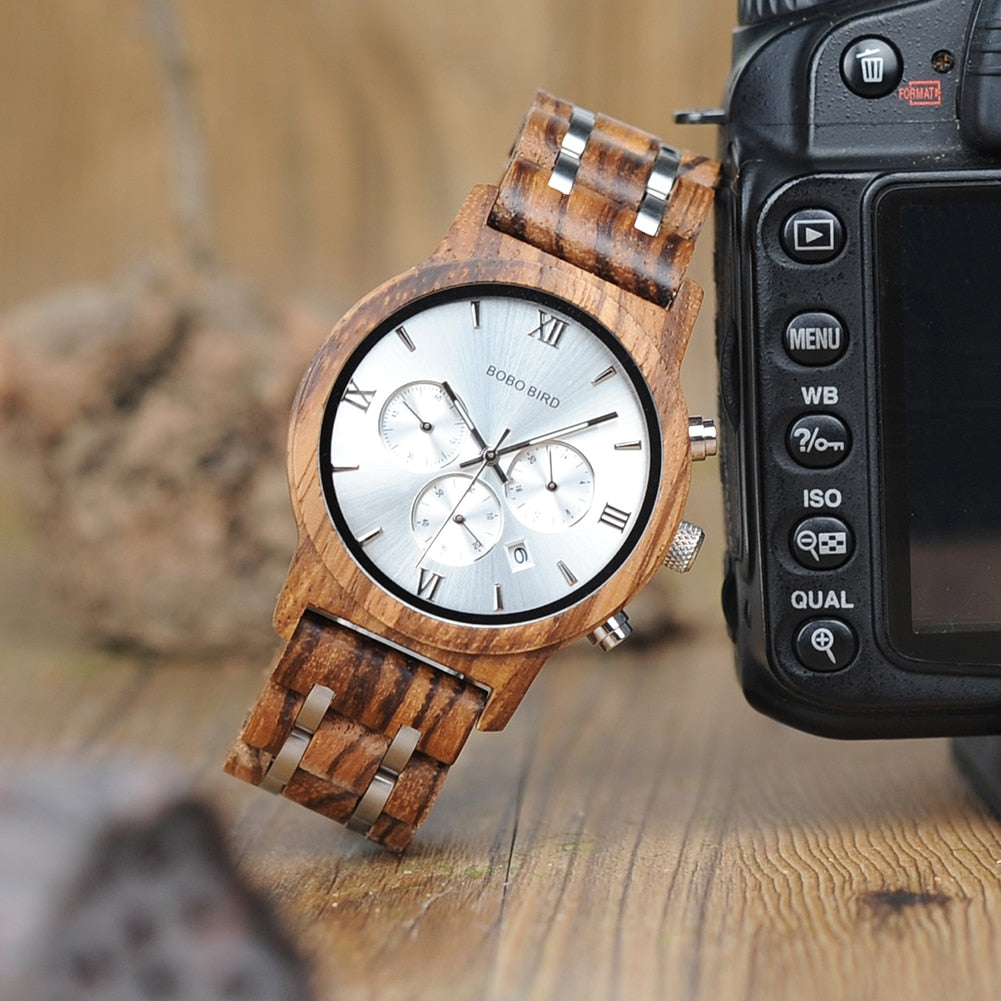 Chronograph Quartz Watch His and Hers Wooden Watches