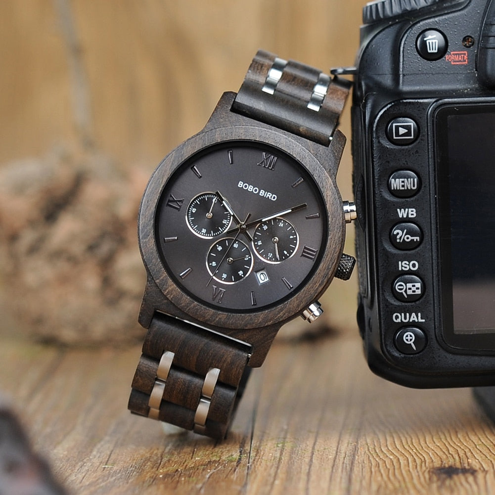 Chronograph Quartz Watch His and Hers Wooden Watches