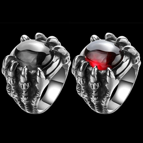 Anillo de aleación para hombre con diseño de garra de dragón, estilo retro punk gótico, con piedra negra y roja grande