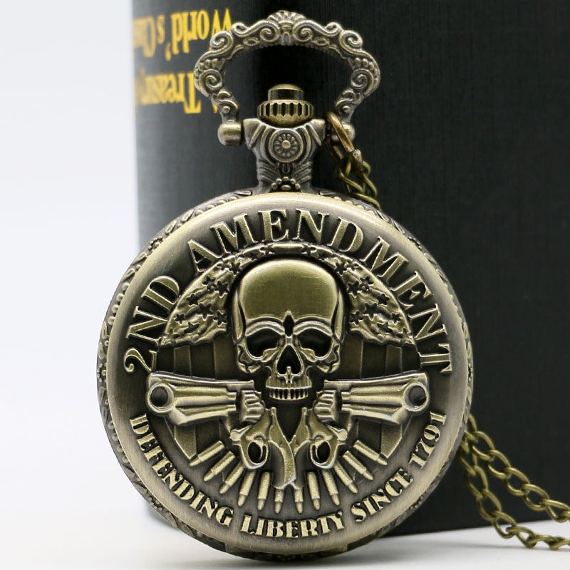 Antique Bronze Retro Steampunk Skull  Analog Pocket Watch