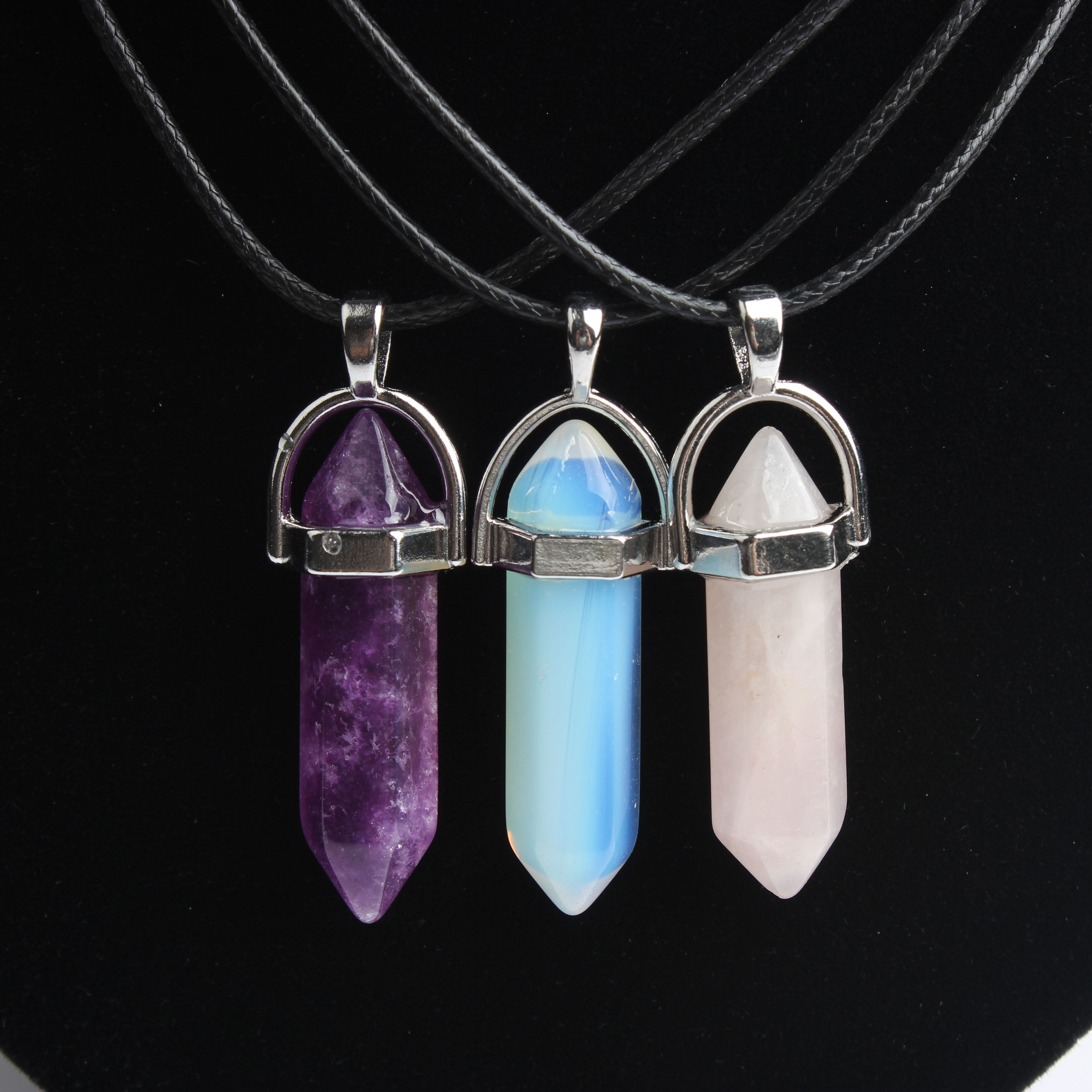 Hexagonal column necklace natural crystal pendant