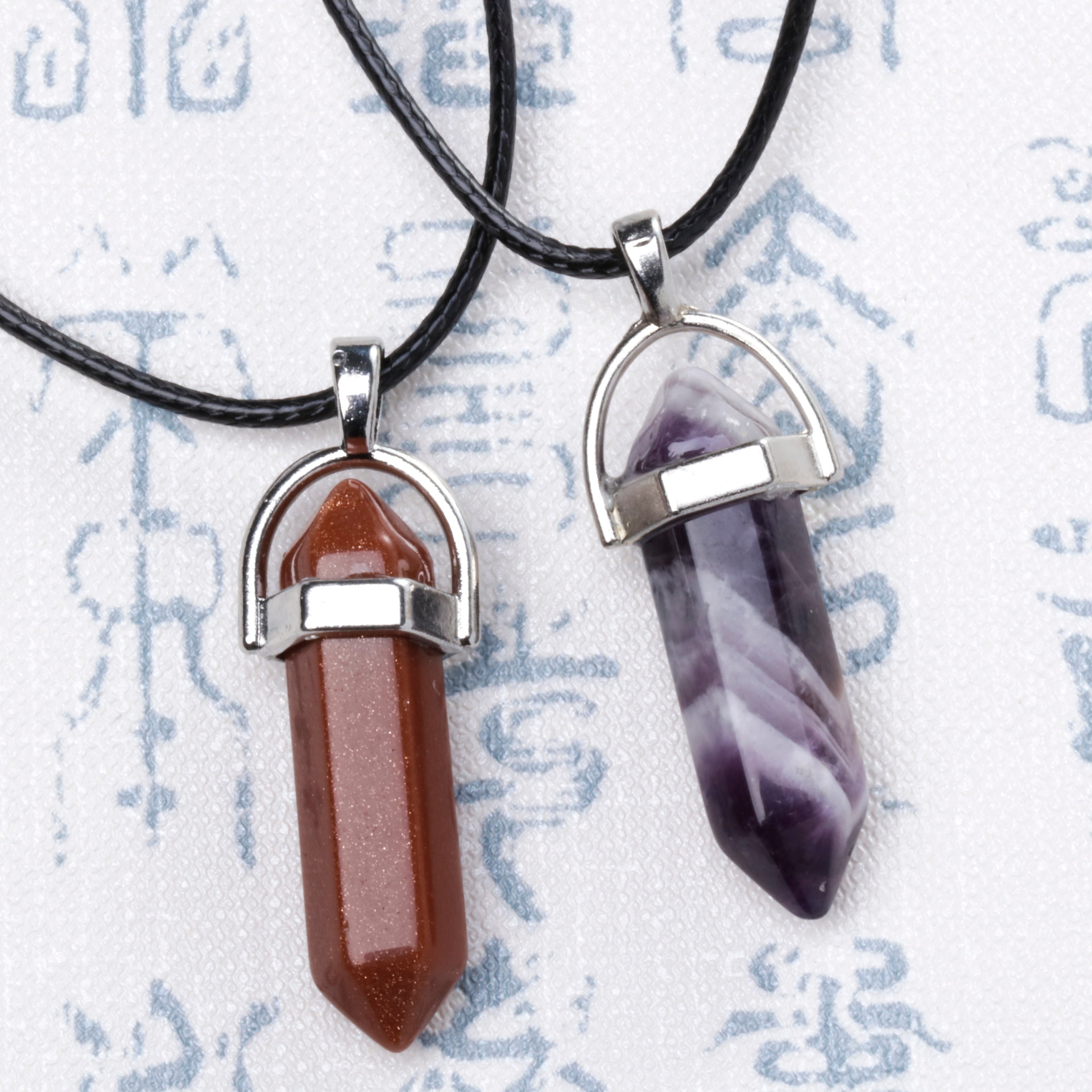 Hexagonal column necklace natural crystal pendant
