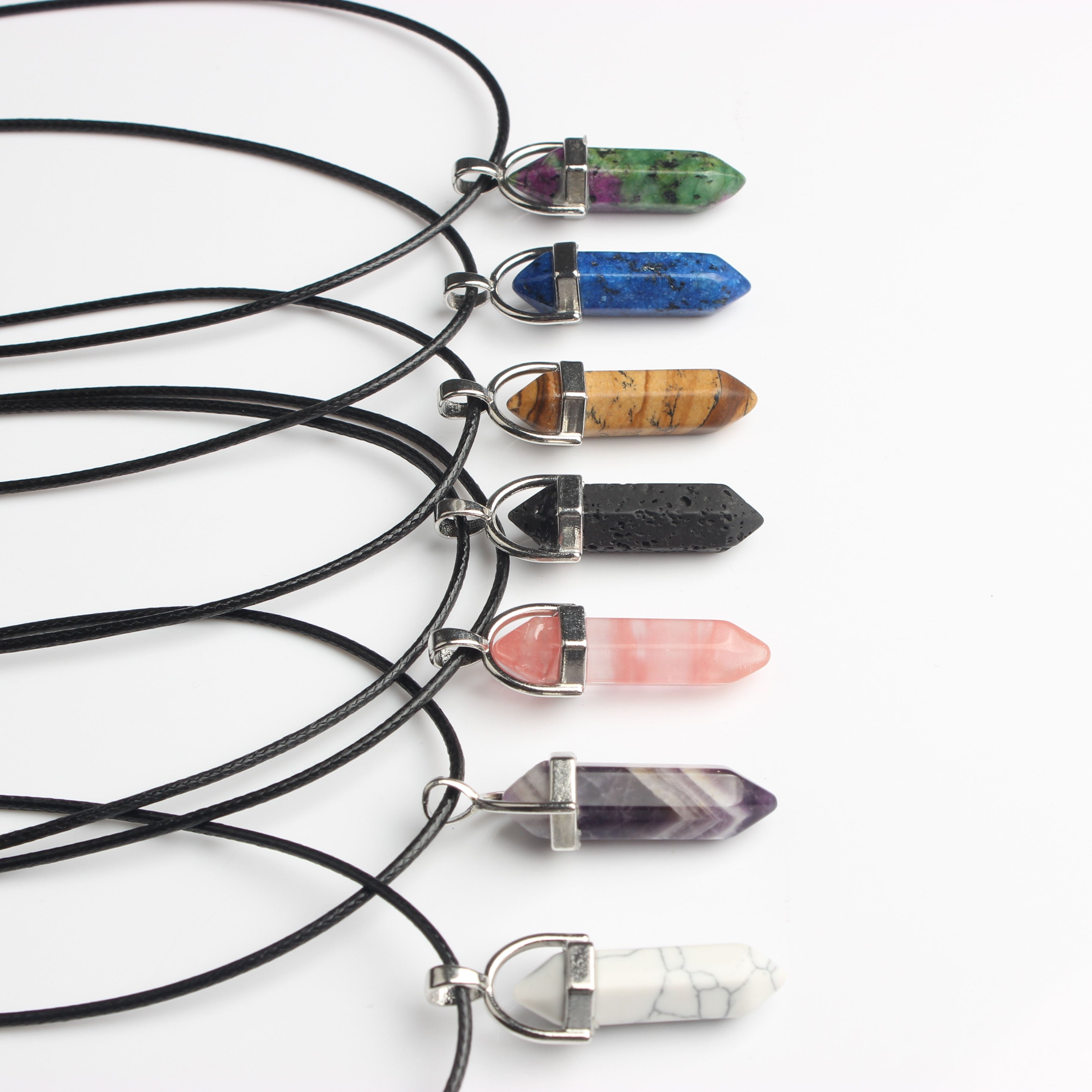 Hexagonal column necklace natural crystal pendant