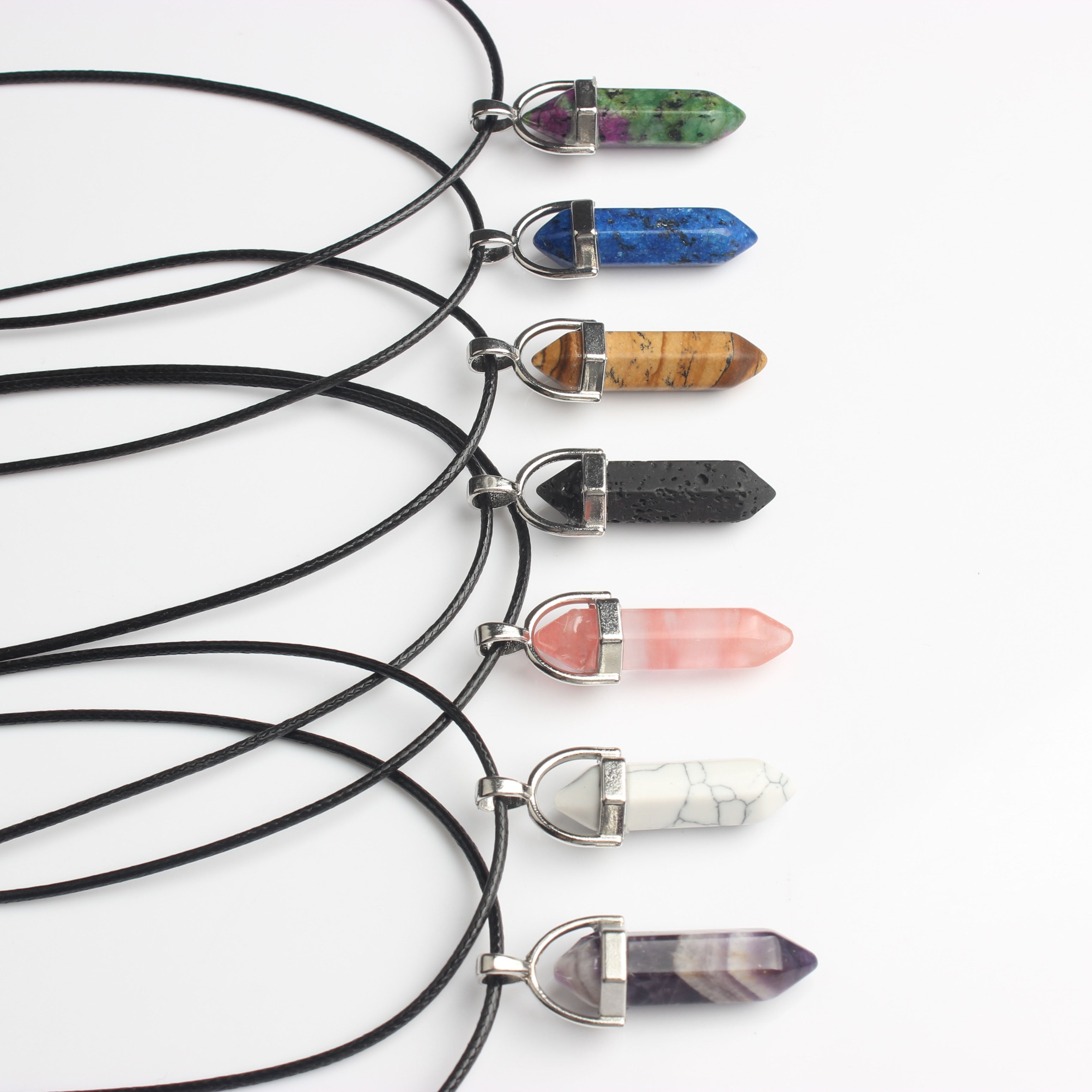 Hexagonal column necklace natural crystal pendant