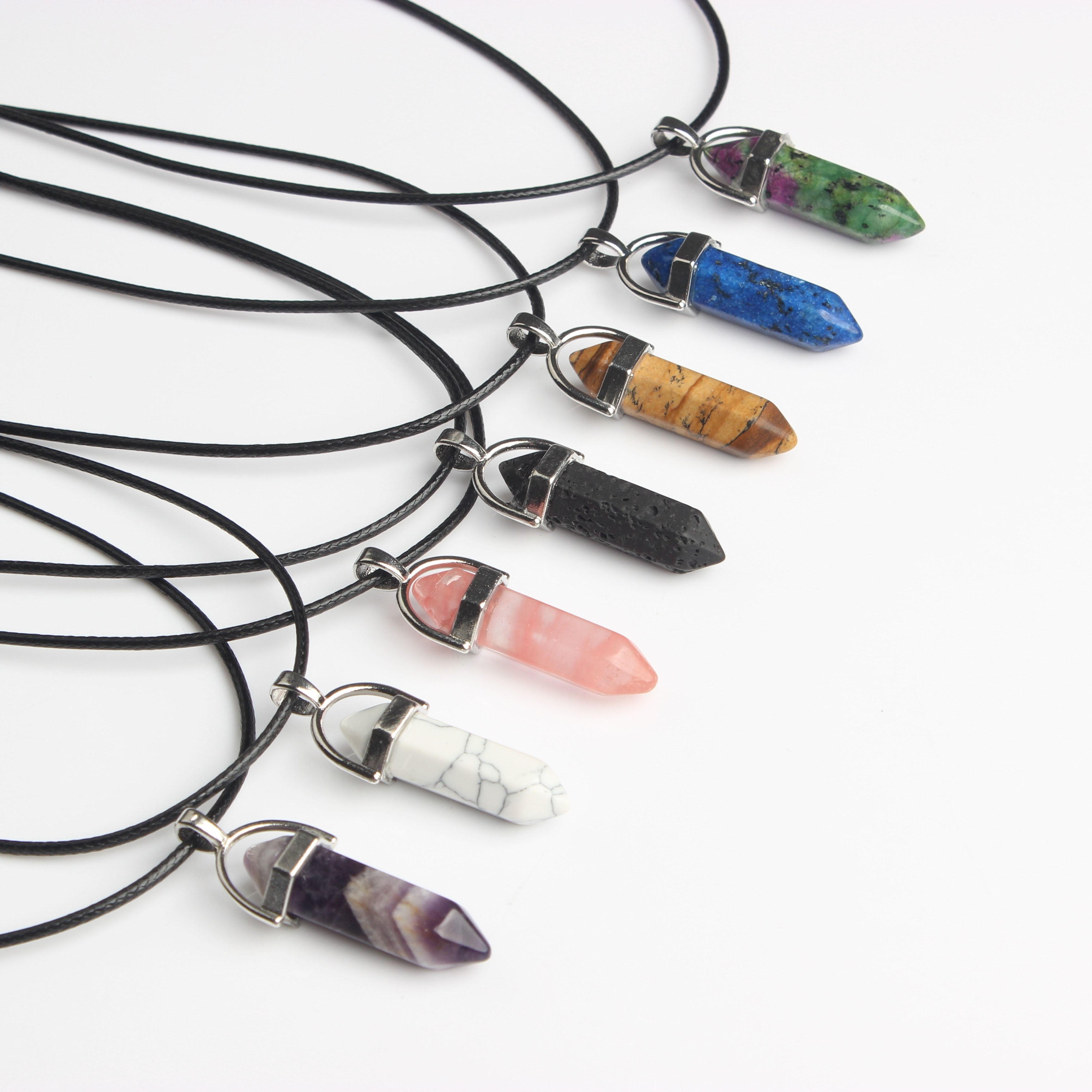 Hexagonal column necklace natural crystal pendant