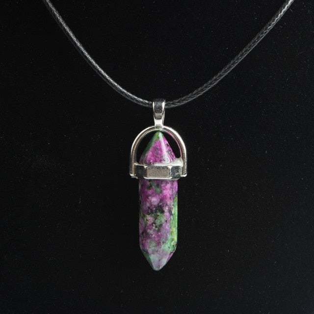 Hexagonal column necklace natural crystal pendant