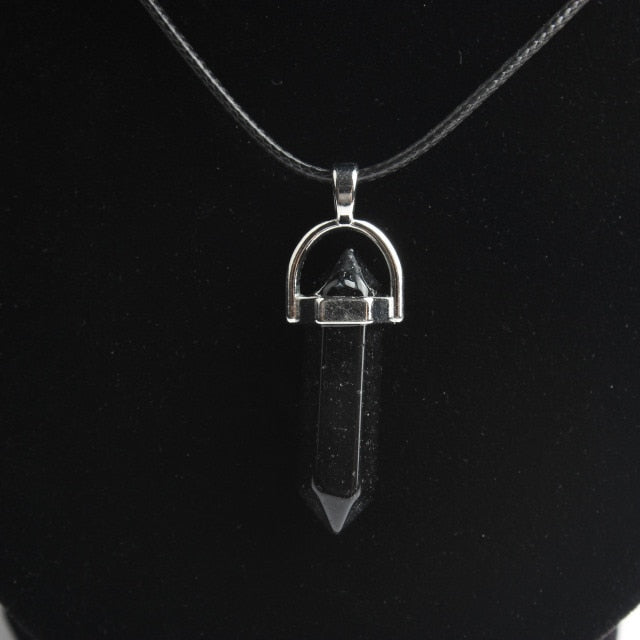 Hexagonal column necklace natural crystal pendant
