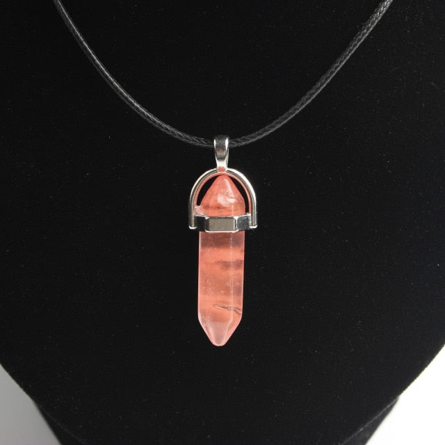 Hexagonal column necklace natural crystal pendant