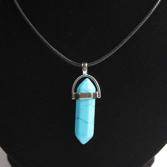 Hexagonal column necklace natural crystal pendant