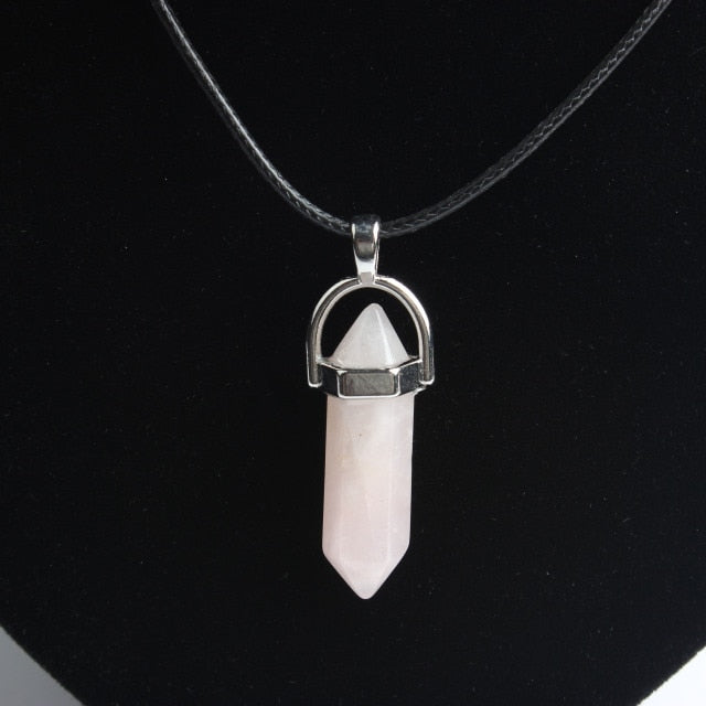 Hexagonal column necklace natural crystal pendant