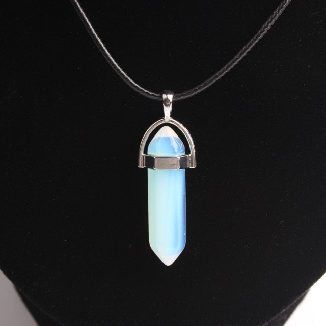 Hexagonal column necklace natural crystal pendant