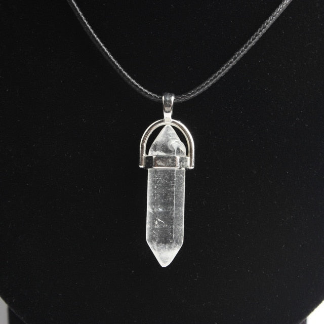 Hexagonal column necklace natural crystal pendant