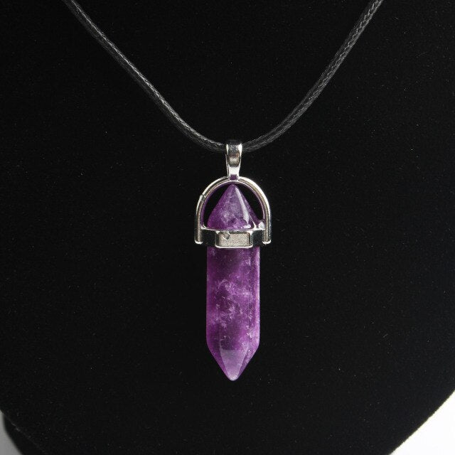Hexagonal column necklace natural crystal pendant