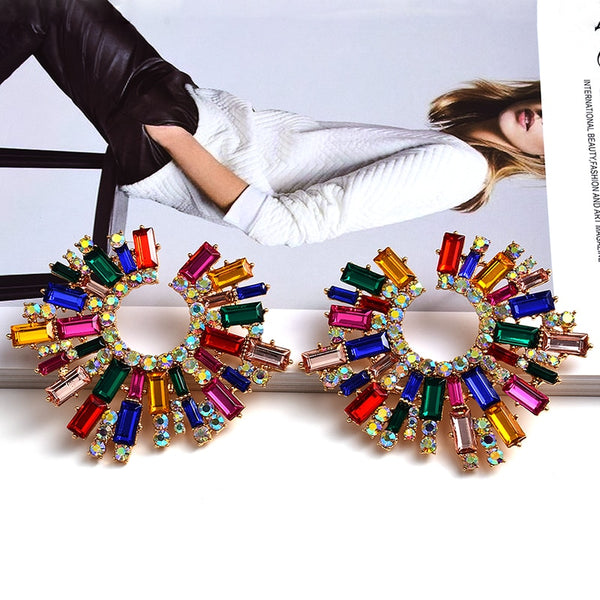 New Design Irregular Metal Colorful Crystal Earrings