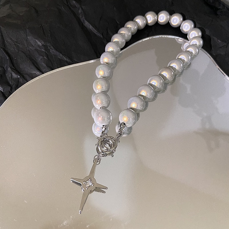 Korea Unique Design Luminous Beads Pearl Stitching Necklace