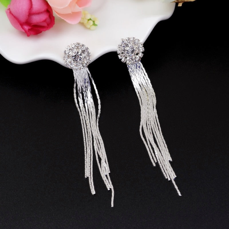 Personality Temperament Crystal Tassel Earrings