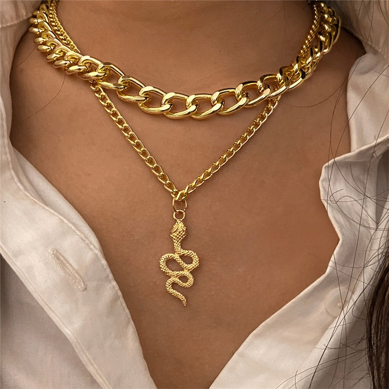 Punk Vintage Snake Pendant Necklace