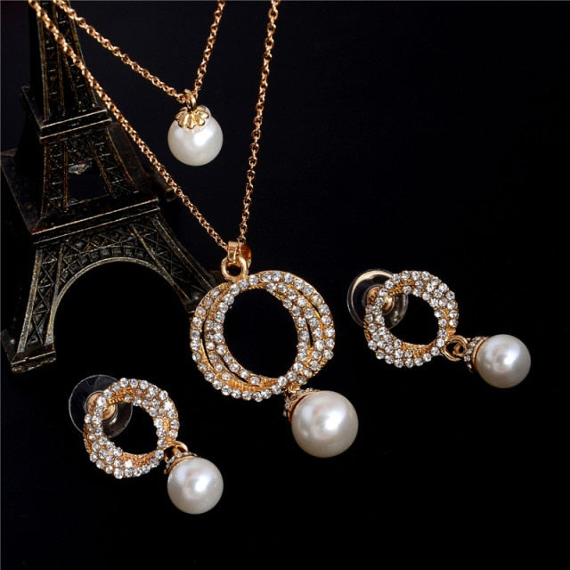 White Snowflake Imitation Pearl Necklace Earrings Set