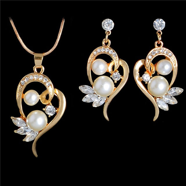 White Snowflake Imitation Pearl Necklace Earrings Set
