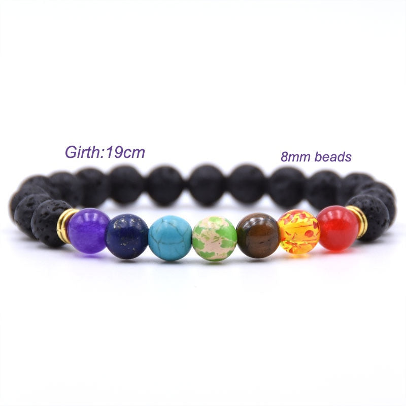 7 Chakra Charms Lava Rock Bracelets For Men Women