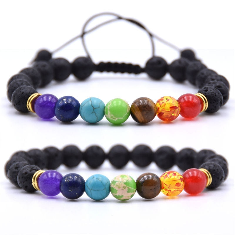 7 Chakra Charms Lava Rock Bracelets For Men Women