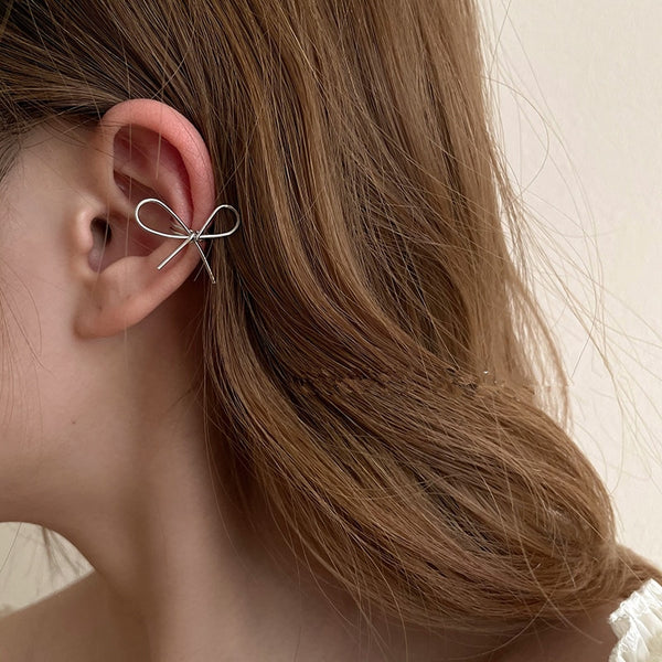 Korean Gold Silver Color Metal Line Bow Ear Bone Clip Non-Pierced