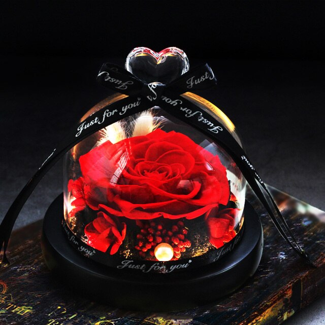 Beauty And The Beast Red Rose Flowers Rose In Glass Dome With Lights