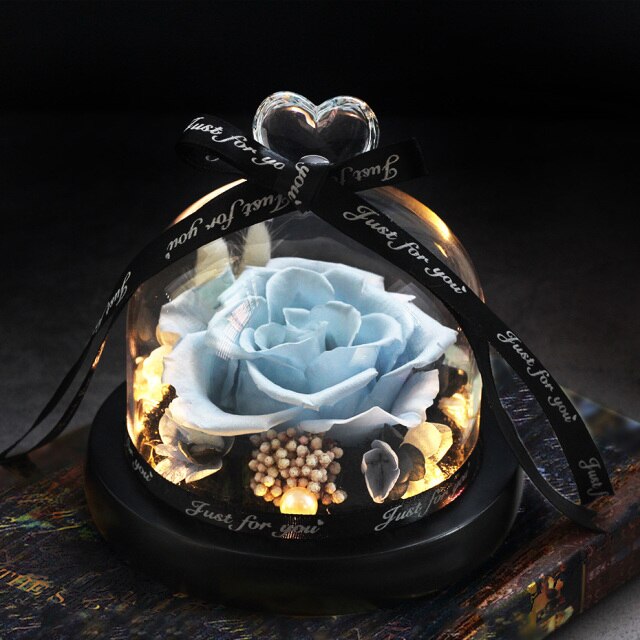 Beauty And The Beast Red Rose Flowers Rose In Glass Dome With Lights