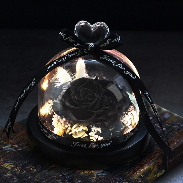 Beauty And The Beast Red Rose Flowers Rose In Glass Dome With Lights