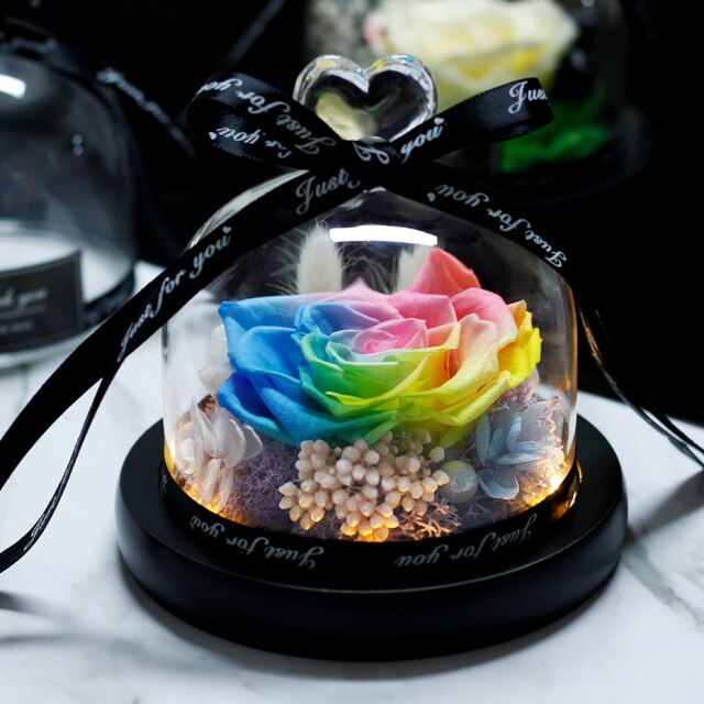 Beauty And The Beast Red Rose Flowers Rose In Glass Dome With Lights