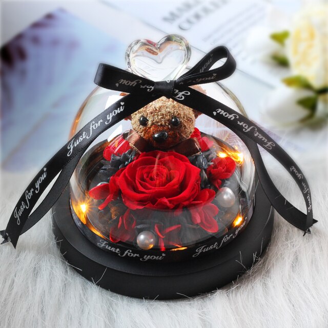 Beauty And The Beast Red Rose Flowers Rose In Glass Dome With Lights