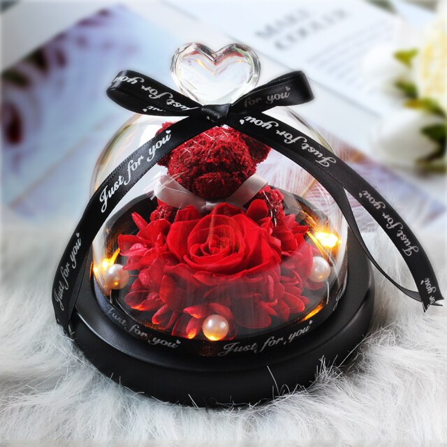Beauty And The Beast Red Rose Flowers Rose In Glass Dome With Lights