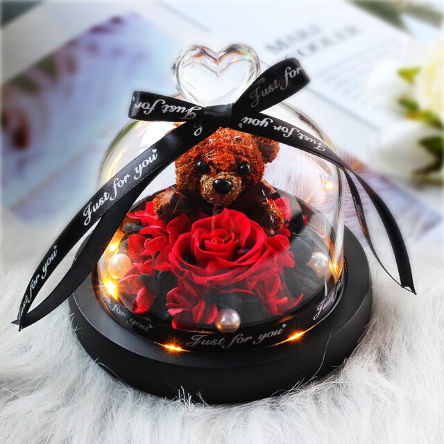 Beauty And The Beast Red Rose Flowers Rose In Glass Dome With Lights
