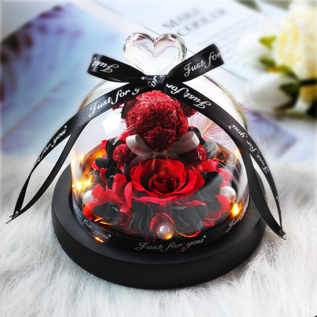 Beauty And The Beast Red Rose Flowers Rose In Glass Dome With Lights