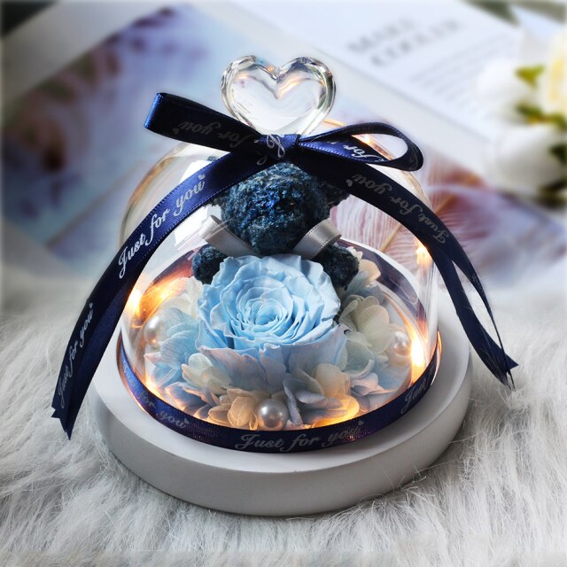 Beauty And The Beast Red Rose Flowers Rose In Glass Dome With Lights