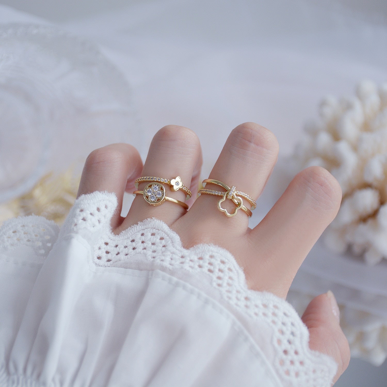 Crystal Flower Adjustable Rings