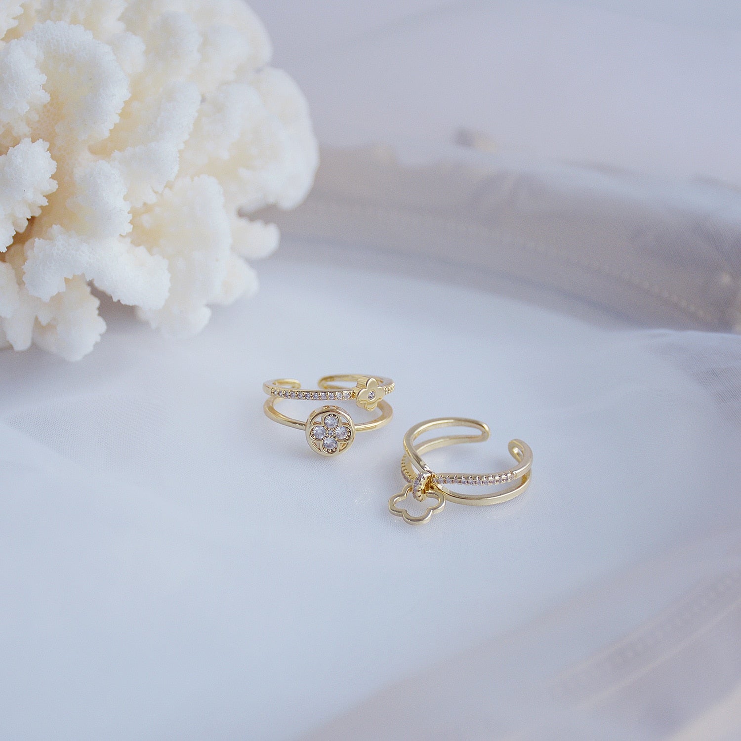 Crystal Flower Adjustable Rings
