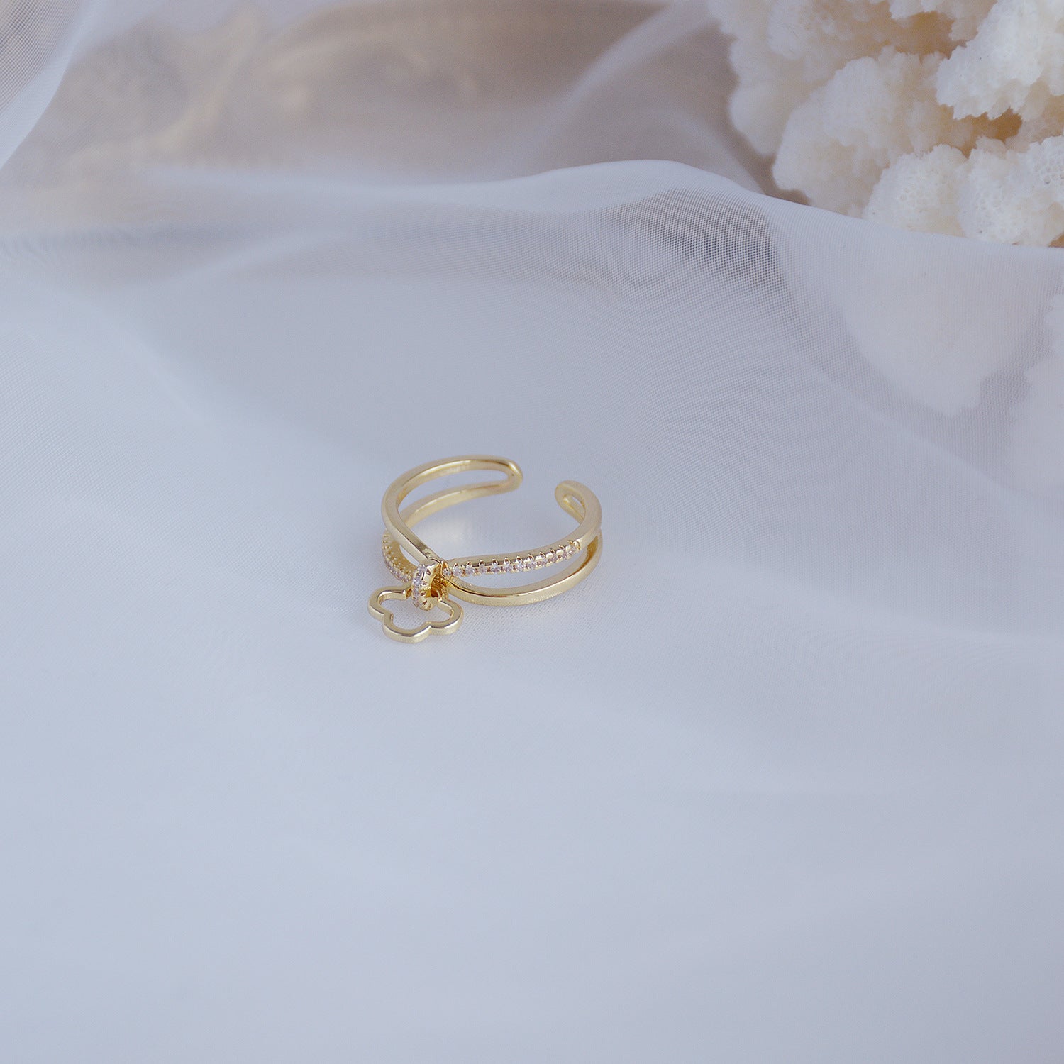 Crystal Flower Adjustable Rings