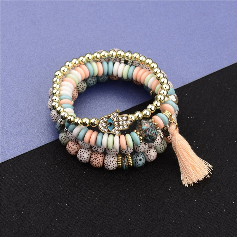 Tassel Beaded Pendant Wing Round Bracelets