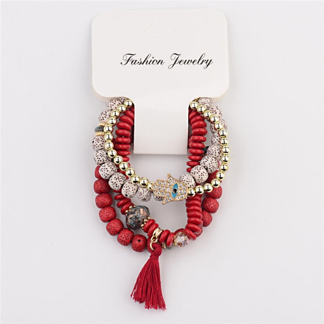 Tassel Beaded Pendant Wing Round Bracelets
