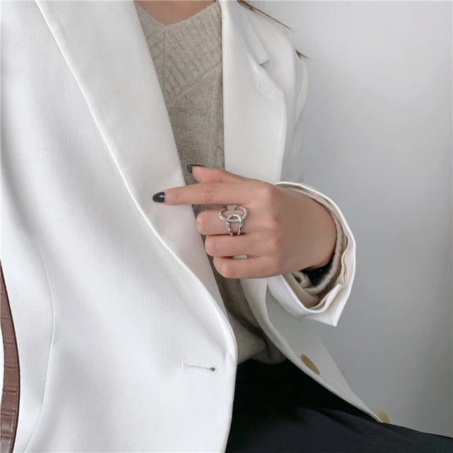 Korean Vintage Metal Silver Color Open Ring