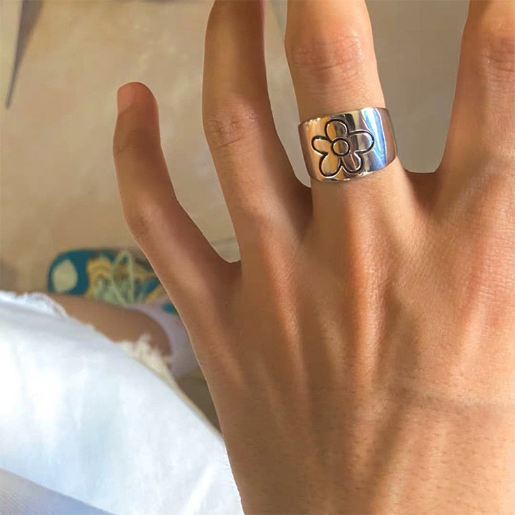 Korean Vintage Metal Silver Color Open Ring