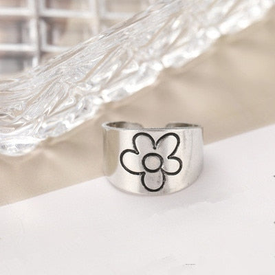 Korean Vintage Metal Silver Color Open Ring