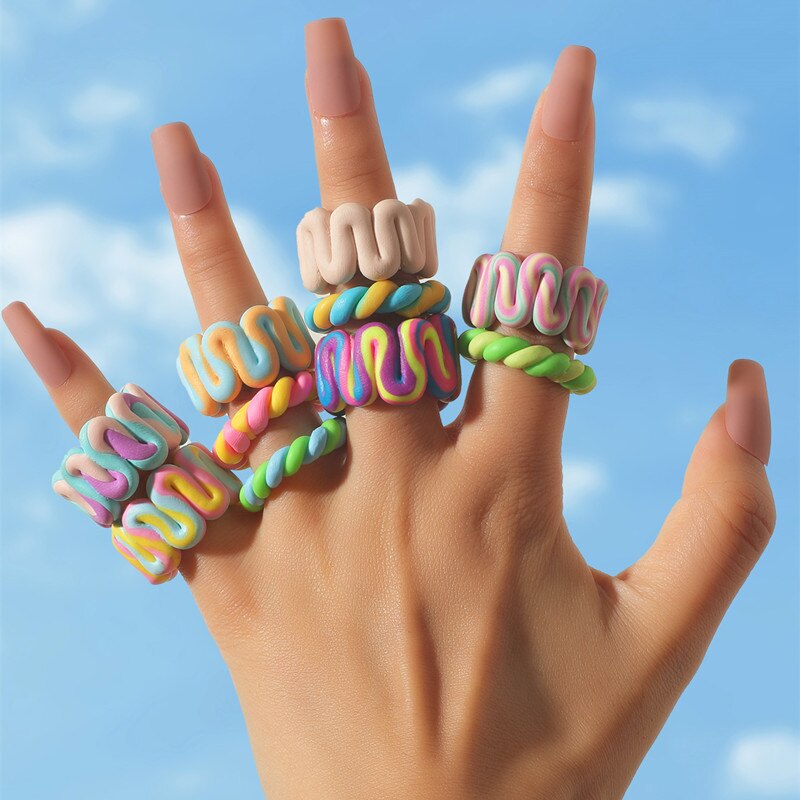 Bohemia Colorful Stripe Geometric Wide Rings for Women