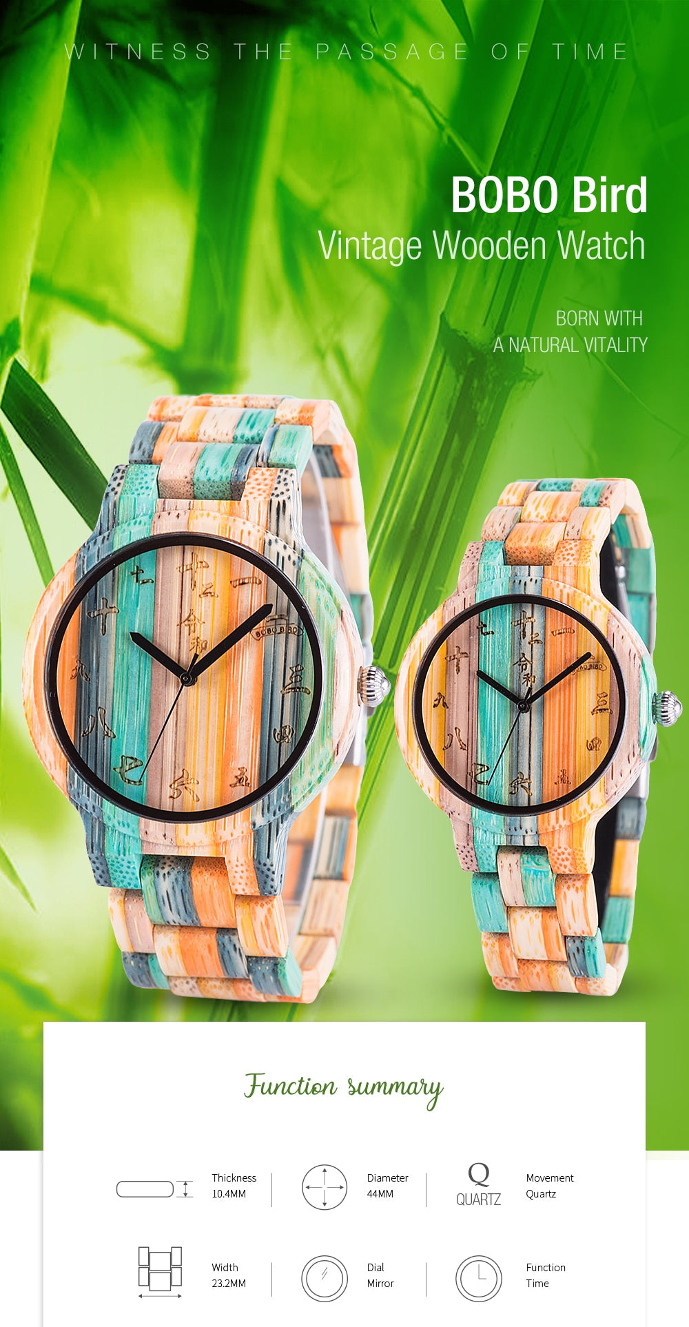 Men's Wooden Quartz Watch Colourful Wood Clock