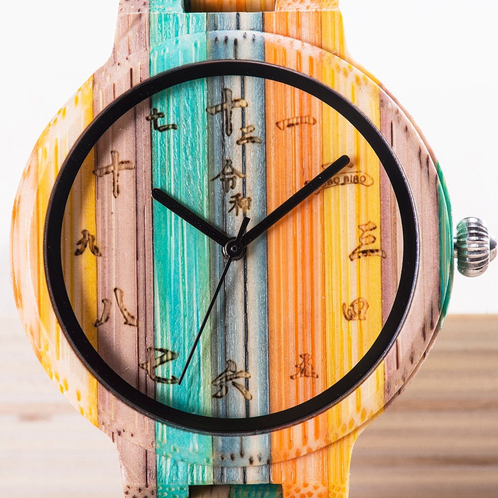 Men's Wooden Quartz Watch Colourful Wood Clock
